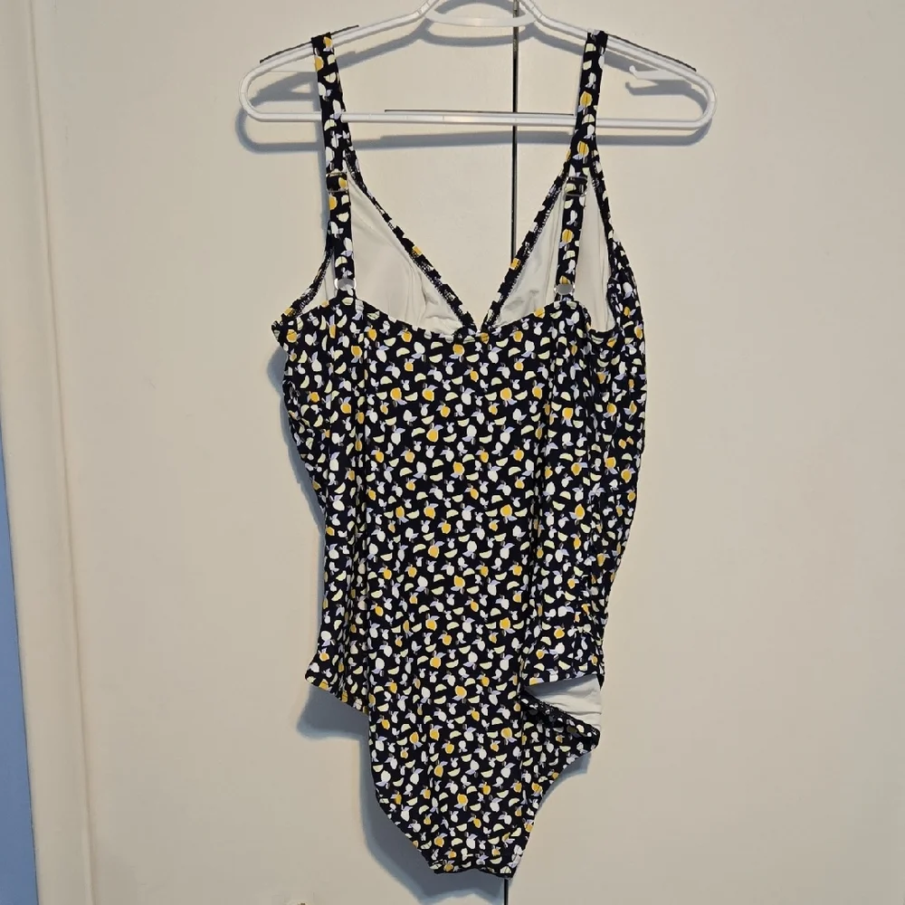 LOFT Beach Navy and Yellow Fruit‎ Pattern Swimsuit
